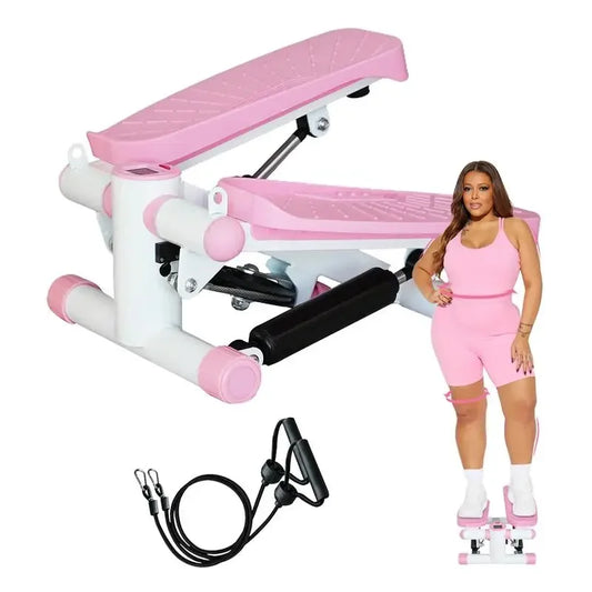 Mini Pink Stepper with Resistance Bands for Full-Body Workouts