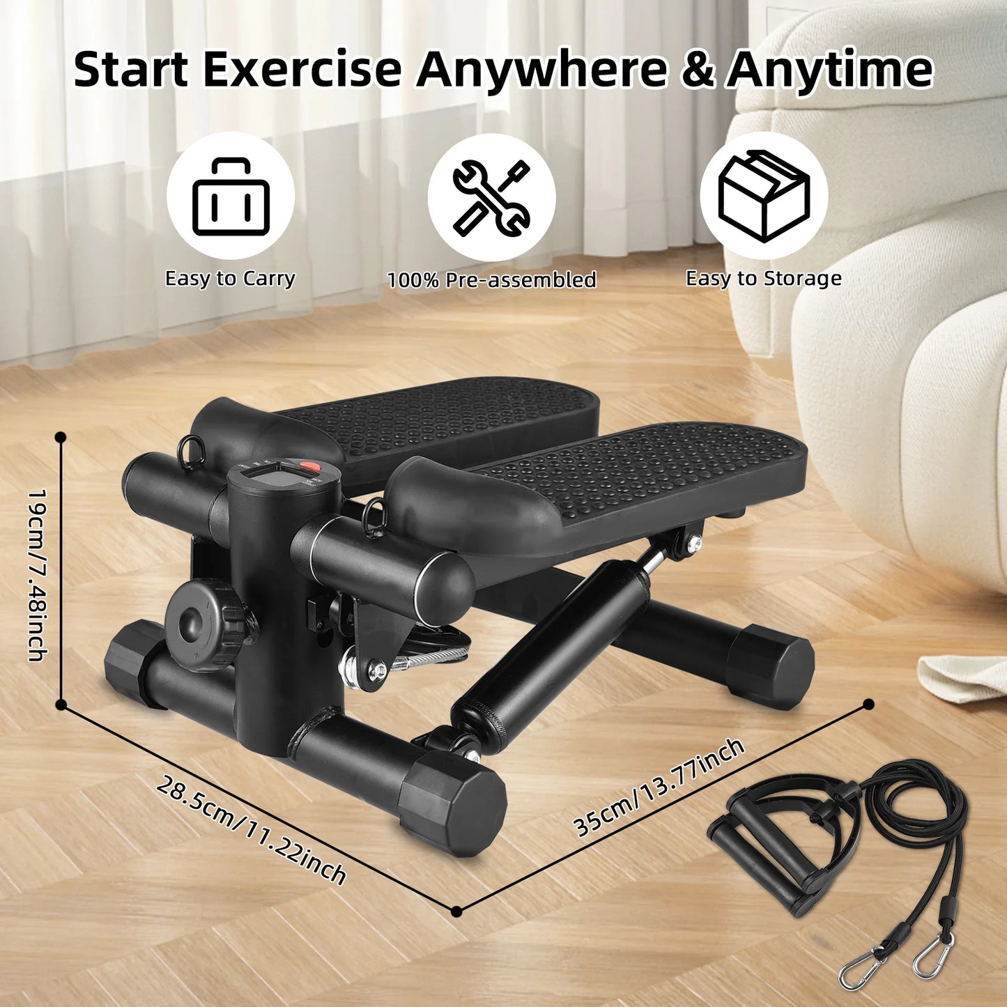 Mini Stepper with Resistance Bands and LCD Display